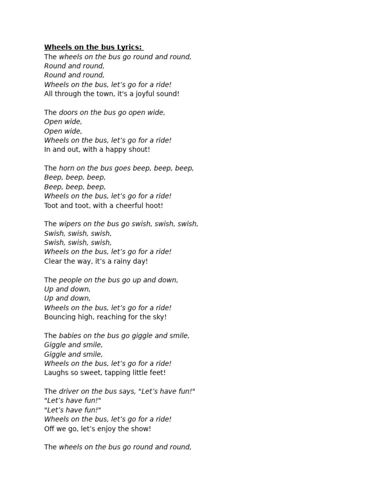 Children's Song Lyrics Collection | PDF