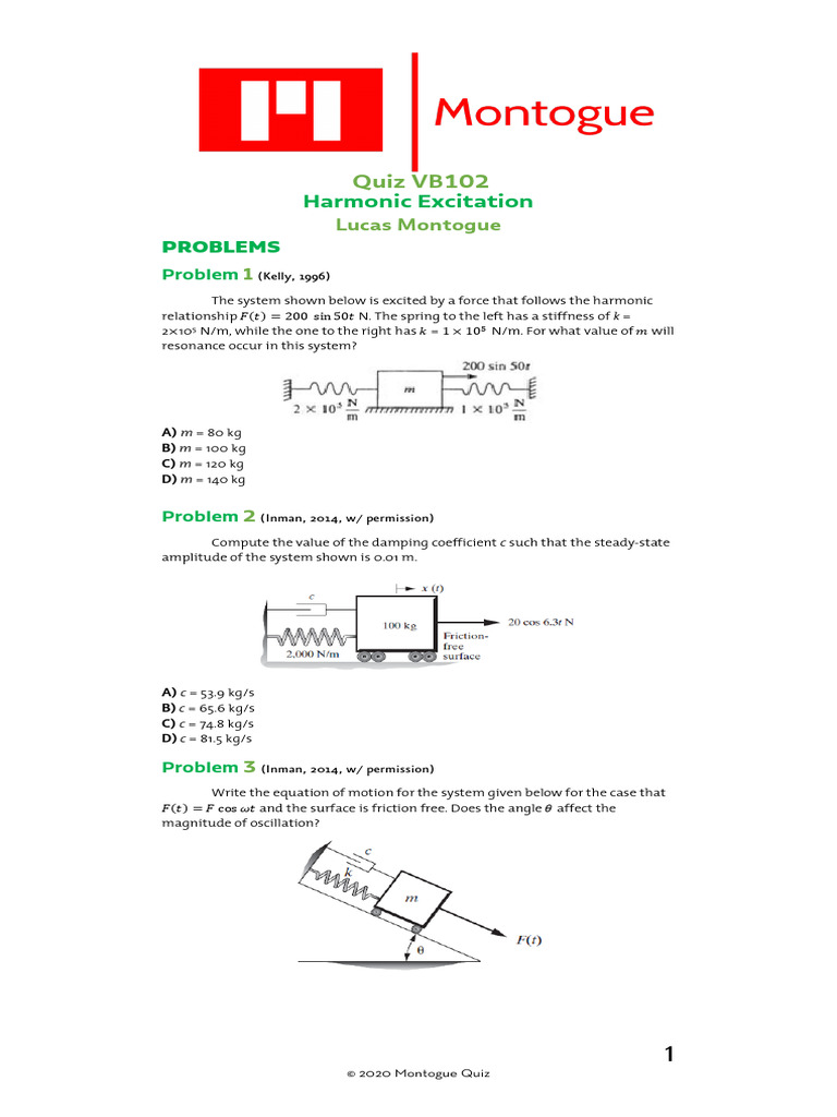 Harmonic Excitation Problems and Solutions | PDF | Resonance | Damping