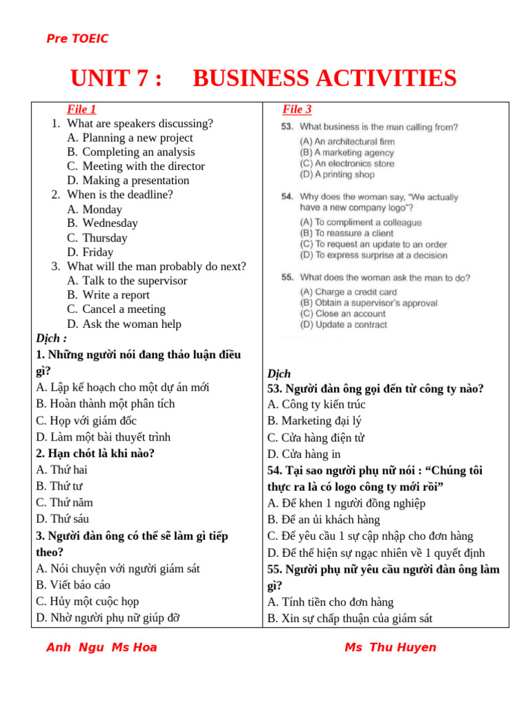 Unit 7: Business Activities: File 1 File 3 | PDF