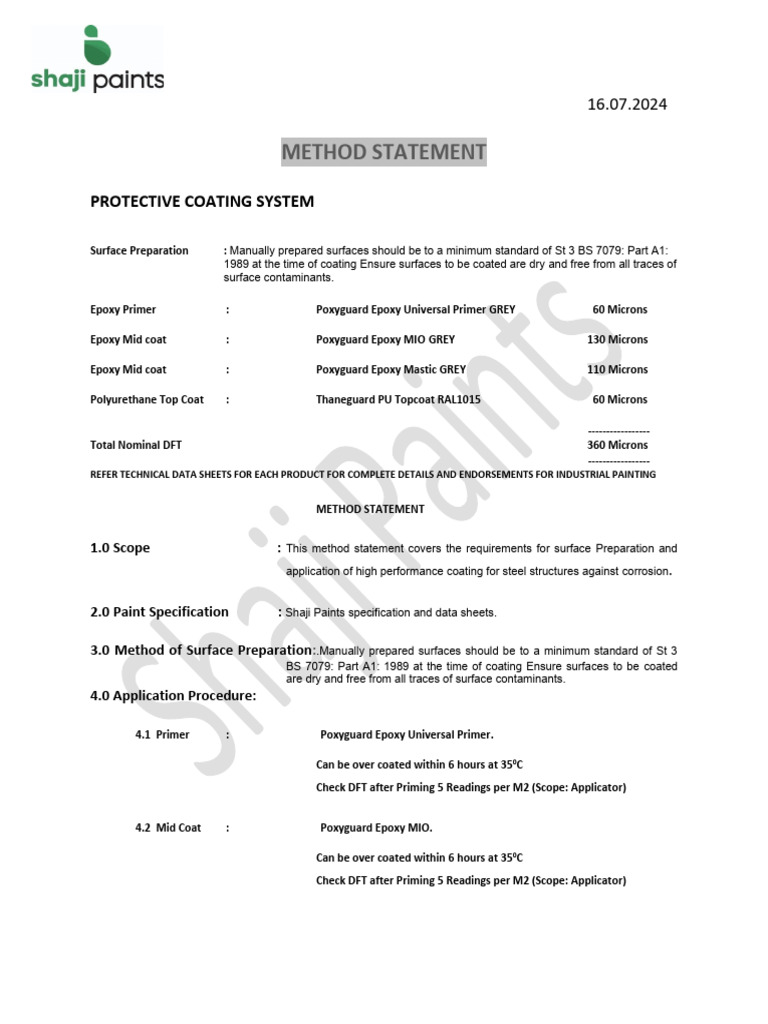 Shaji Paints Coating Method Statement | PDF | Paint | Industrial Processes