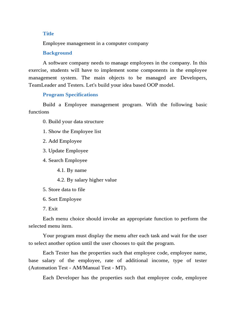 Employee Management System Design | PDF | Computer Program | Programming