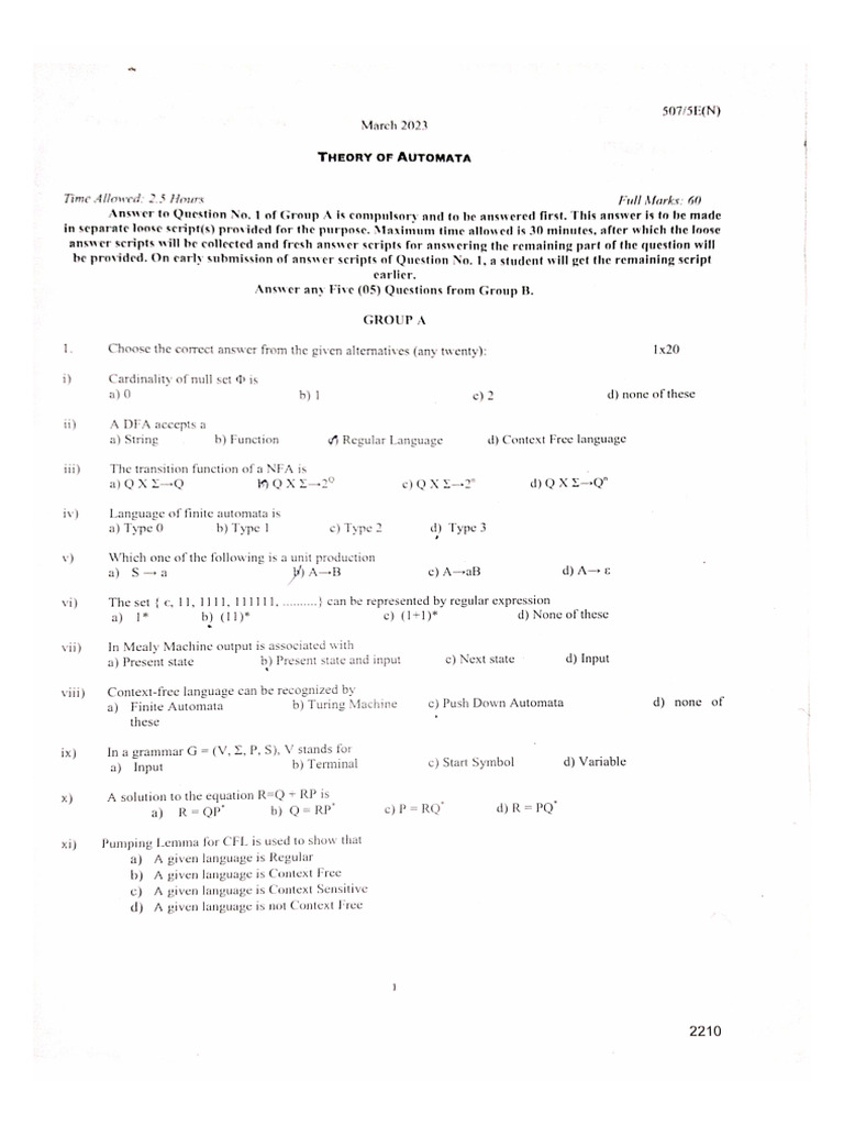 Theory of Automata Exam Guidelines | PDF | Automata Theory | Grammar
