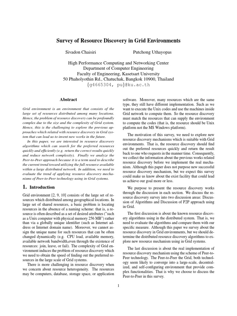 Survey of Resource Discovery in Grid Environments | PDF | Peer To Peer ...