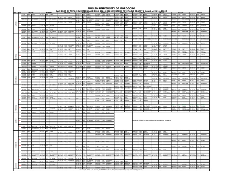 BA Education Timetable 2024-2025 | PDF
