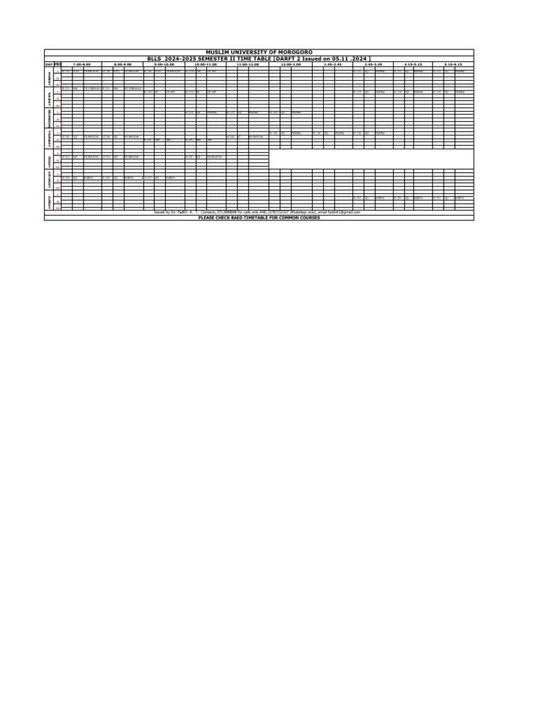 Blls Draft 2 Mum Time Table 2024.2025 | PDF