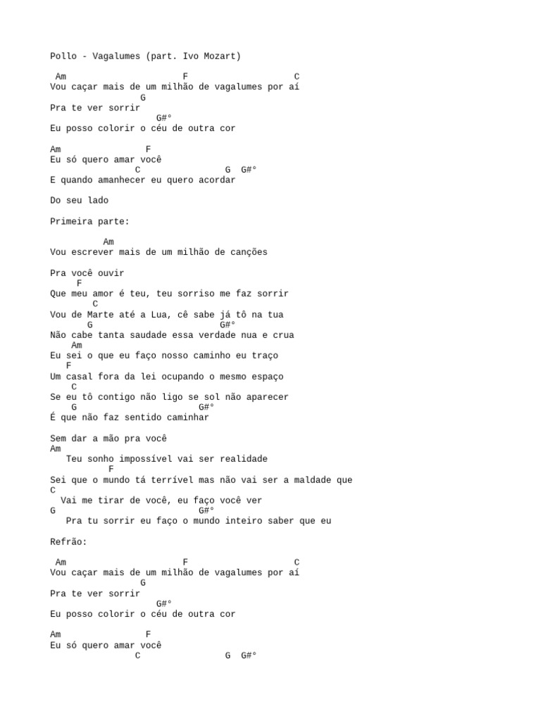 Vagalumes: Letra e Acordes da Música | PDF