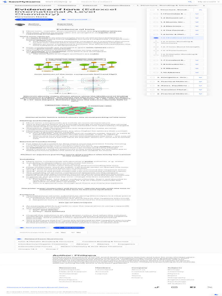 Evidence of ions edexcel international a level chemistry revision notes