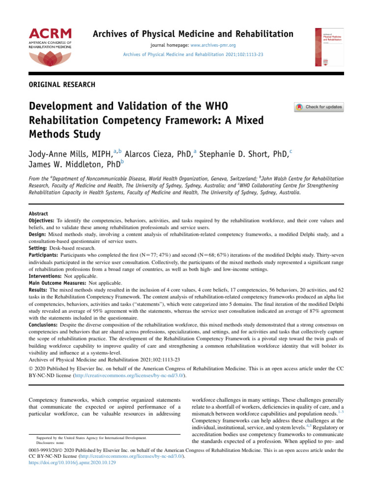 Development and Validation of The WHO Rehabilitati | PDF | Physical ...