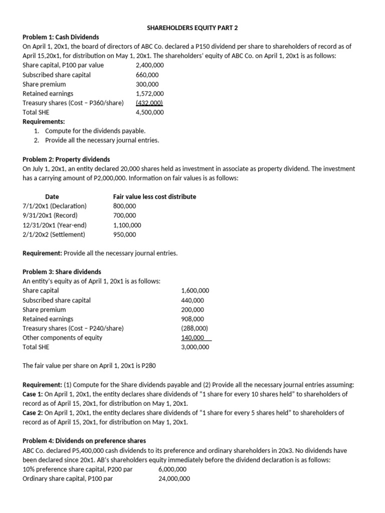 Shareholders Equity And Dividends Analysis Pdf Dividend Preferred