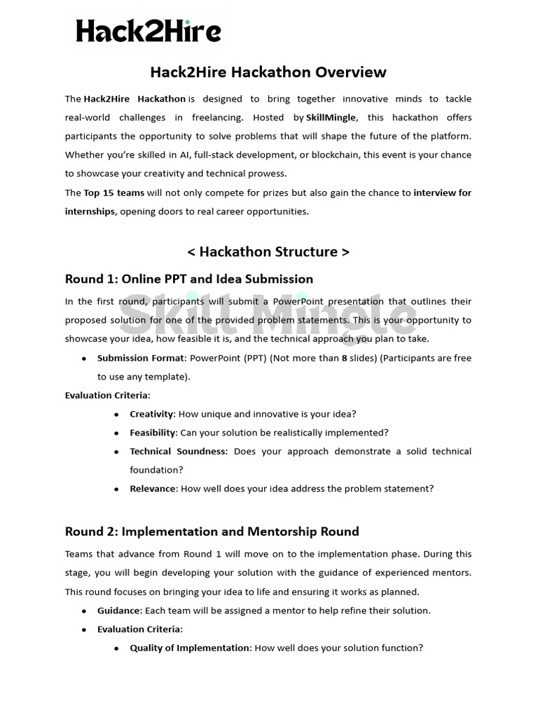 670442b95e11a Hack2Hire Hackathon Overview 1 | PDF | Mentorship | Web ...
