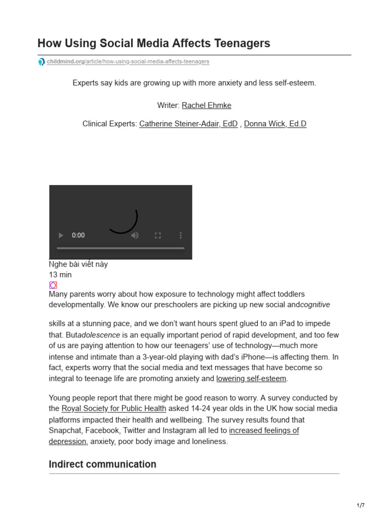 Impact of Social Media on Teen Mental Health | PDF | Social Media ...