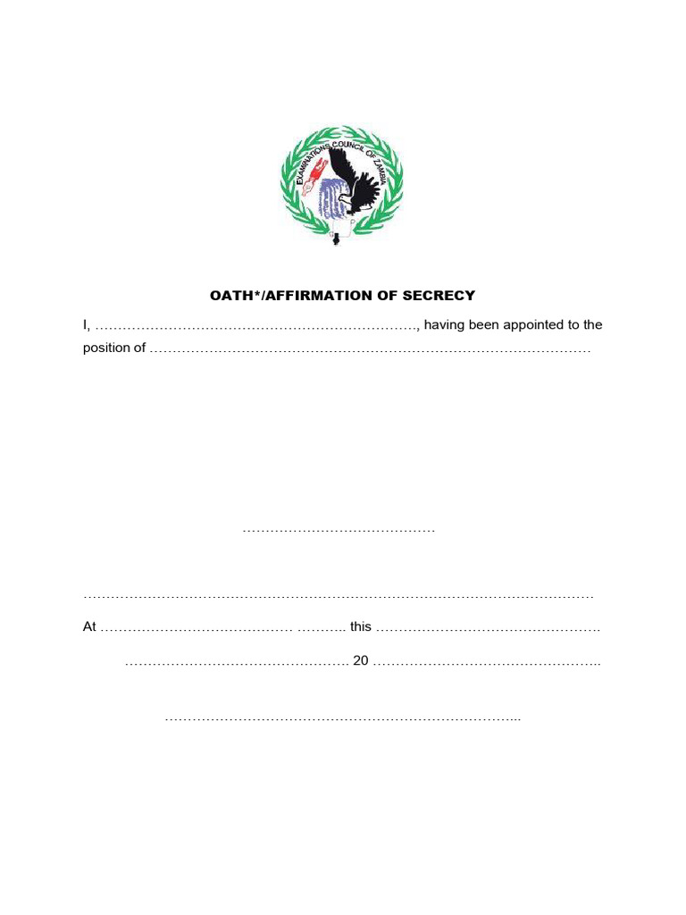 Oath of Secrecy Form for ECZ | PDF
