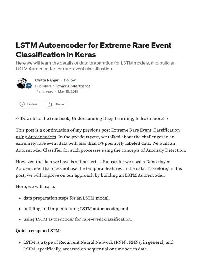 LSTM Autoencoder For Extreme Rare Event Classification in Keras - by ...