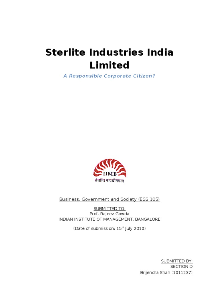 BGS Assignment Sterlite-V2 | PDF | Corporate Social Responsibility ...