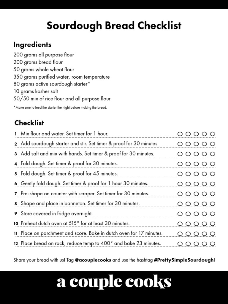 Printable Sourdough Bread Checklist From A Couple Cooks | PDF | Wellness