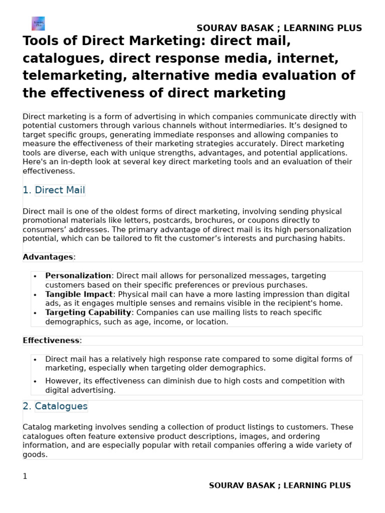 Tools of direct marketing pdf direct marketing marketing