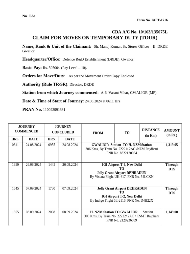 TA Claim Form for Temporary Duty | PDF | Land Transport | Public Transport