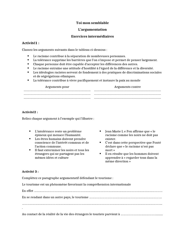 Toi mon semblable : Argumentation et tolérance | PDF | Racisme ...