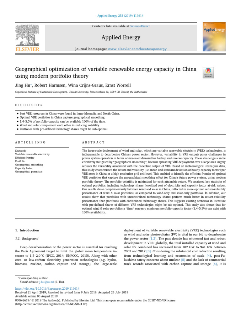 Geographical Optimization of Variable Renewable Energy Capacity in ...