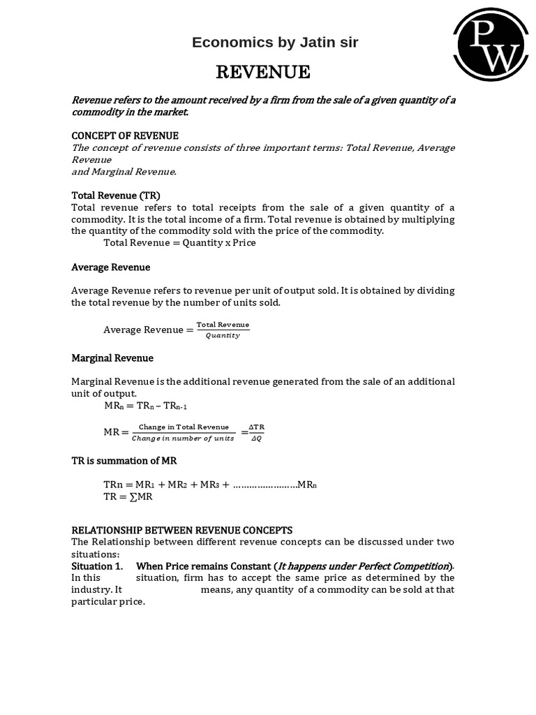 Understanding Revenue Concepts in Economics | PDF | Microeconomics ...