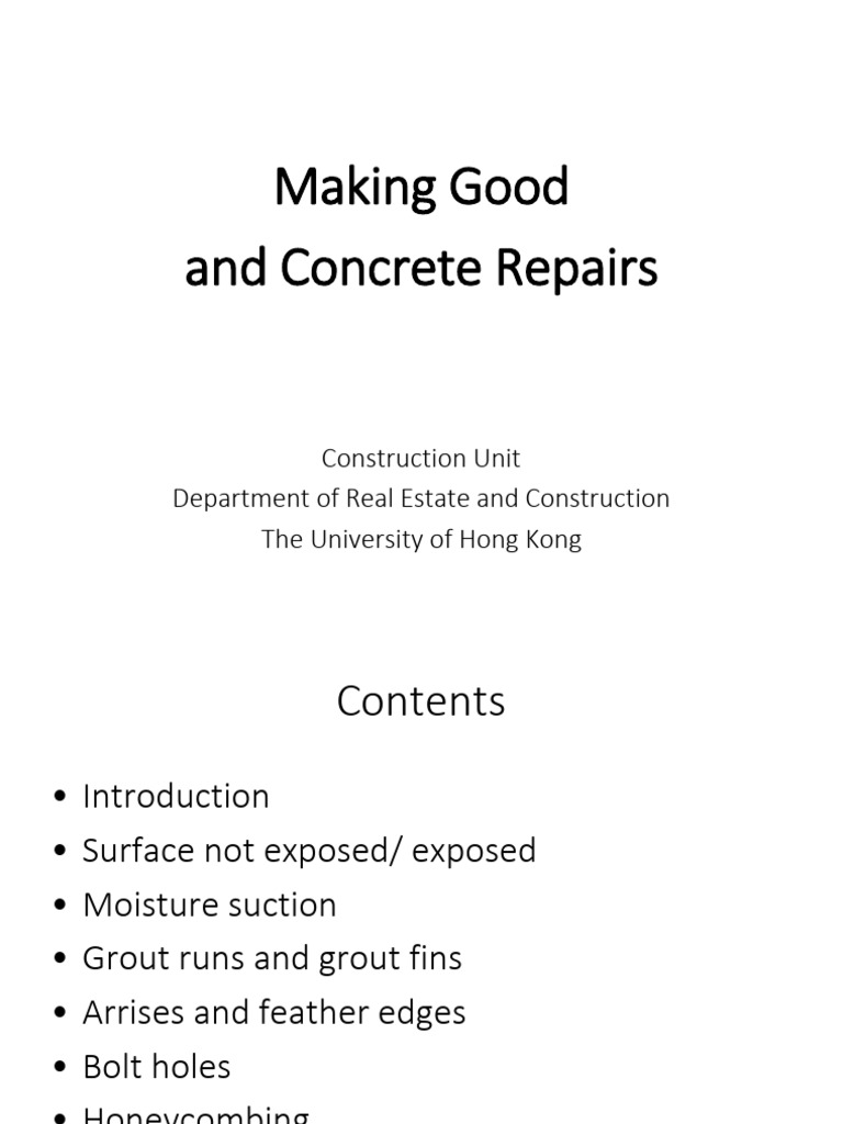 Concrete Defects and Repairs (Self Study Version) | PDF | Concrete ...