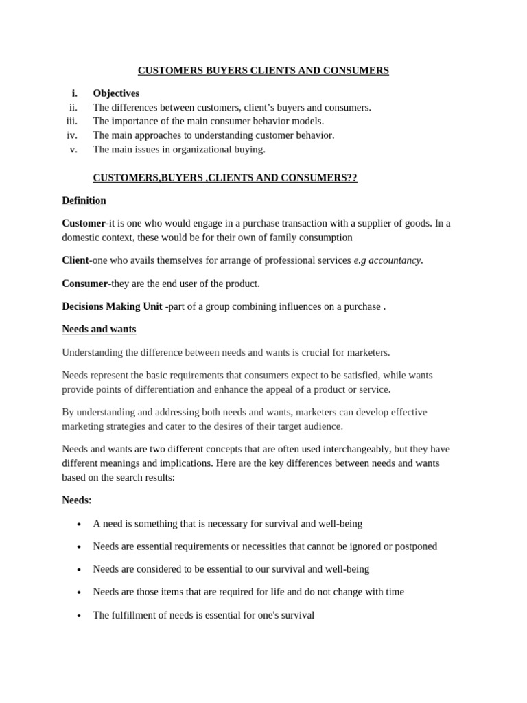 5.customers, Buyers, Clients and Consumers | PDF | Psychology ...