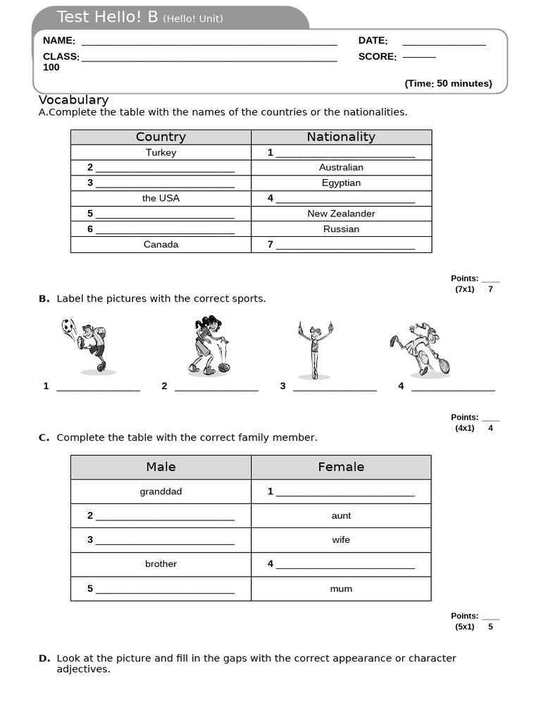 Vocabulary and Grammar Test | PDF | Linguistics | Linguistic Morphology