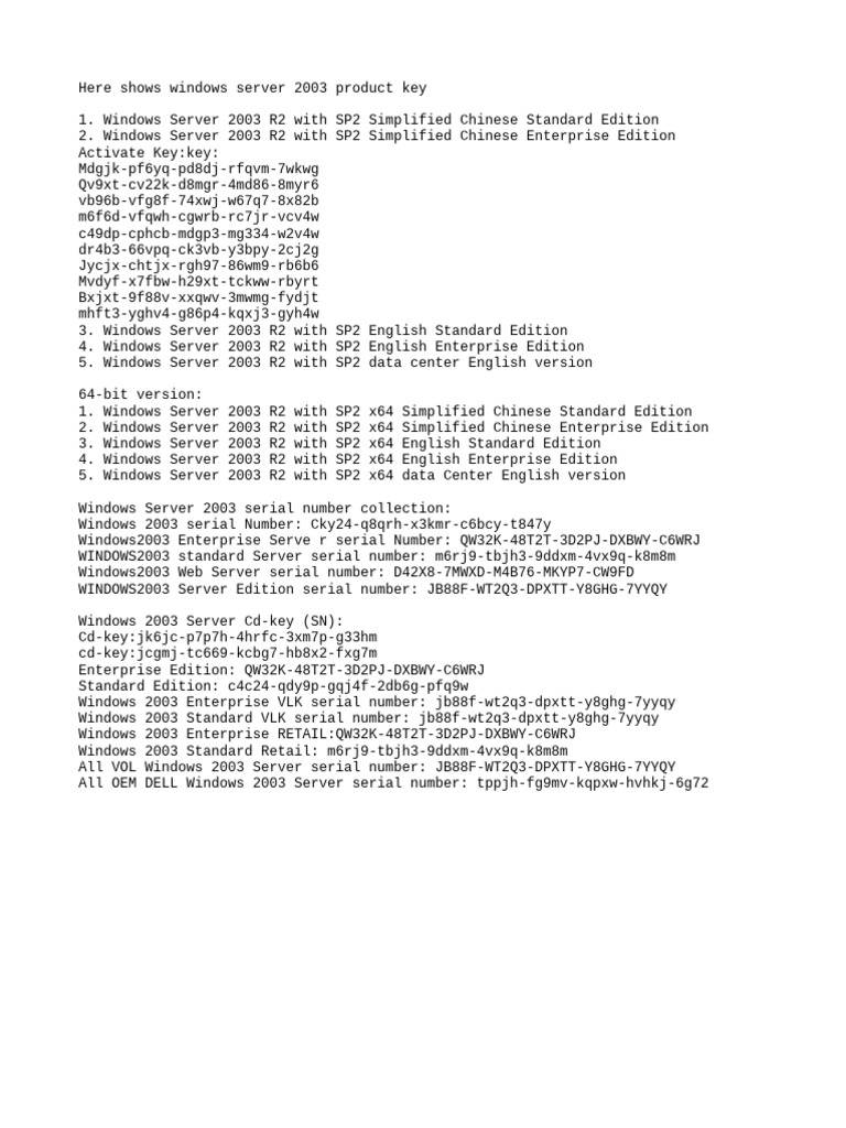 Windows Server 2003 Product Keys List | PDF | Business | Technology ...