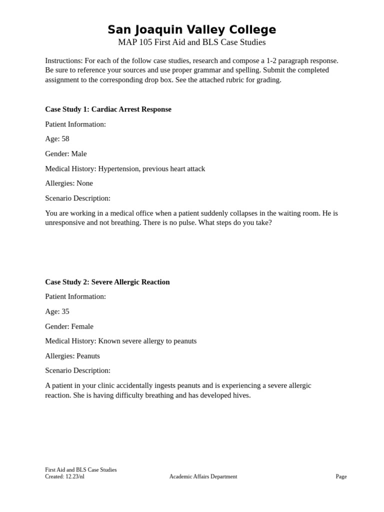 MAP 105 First Aid and BLS Case Studies 2 | PDF