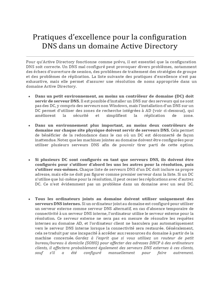 Configuration DNS optimale pour AD | PDF | Système de noms de domaines ...