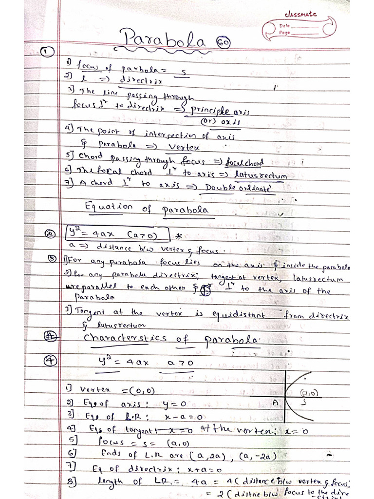 Parabola short notes pdf