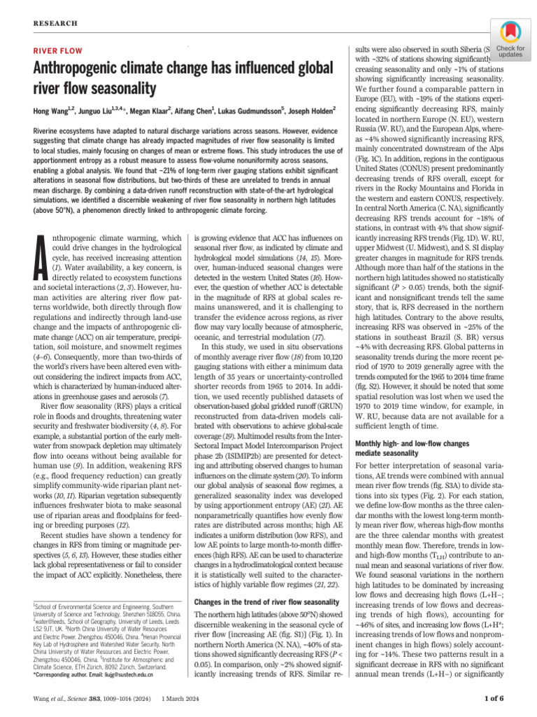 Impact of Climate Change on River Flow Seasonality | PDF | Climate ...