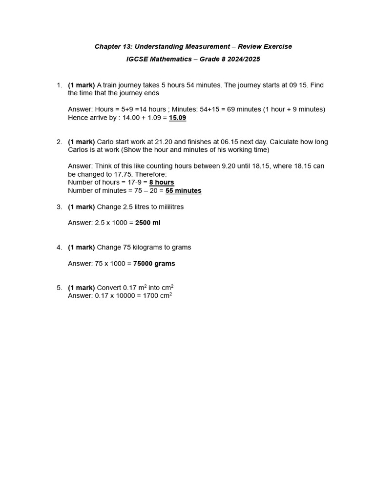 (Answer Key) Chapter 13-Review Exercise | PDF | Kilogram | Litre