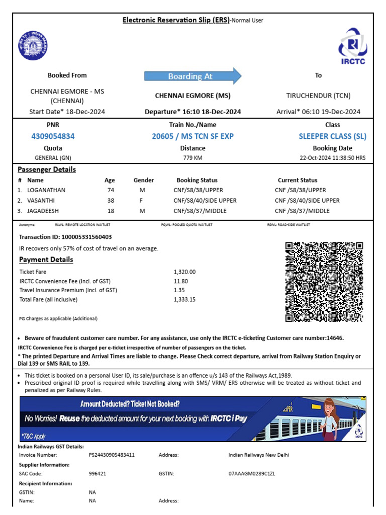 MS TCN SF EXP Booking Details | PDF | Rail Transport