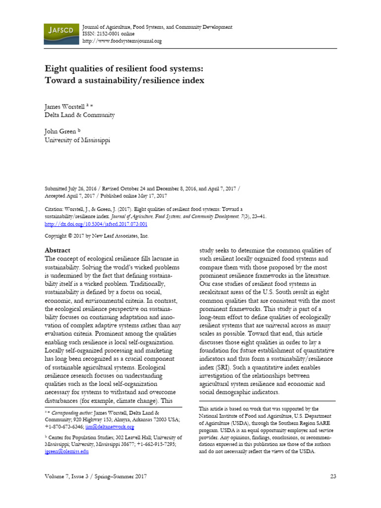 Eight Qualities of Resilient Food Systems | PDF | Ecological Resilience ...