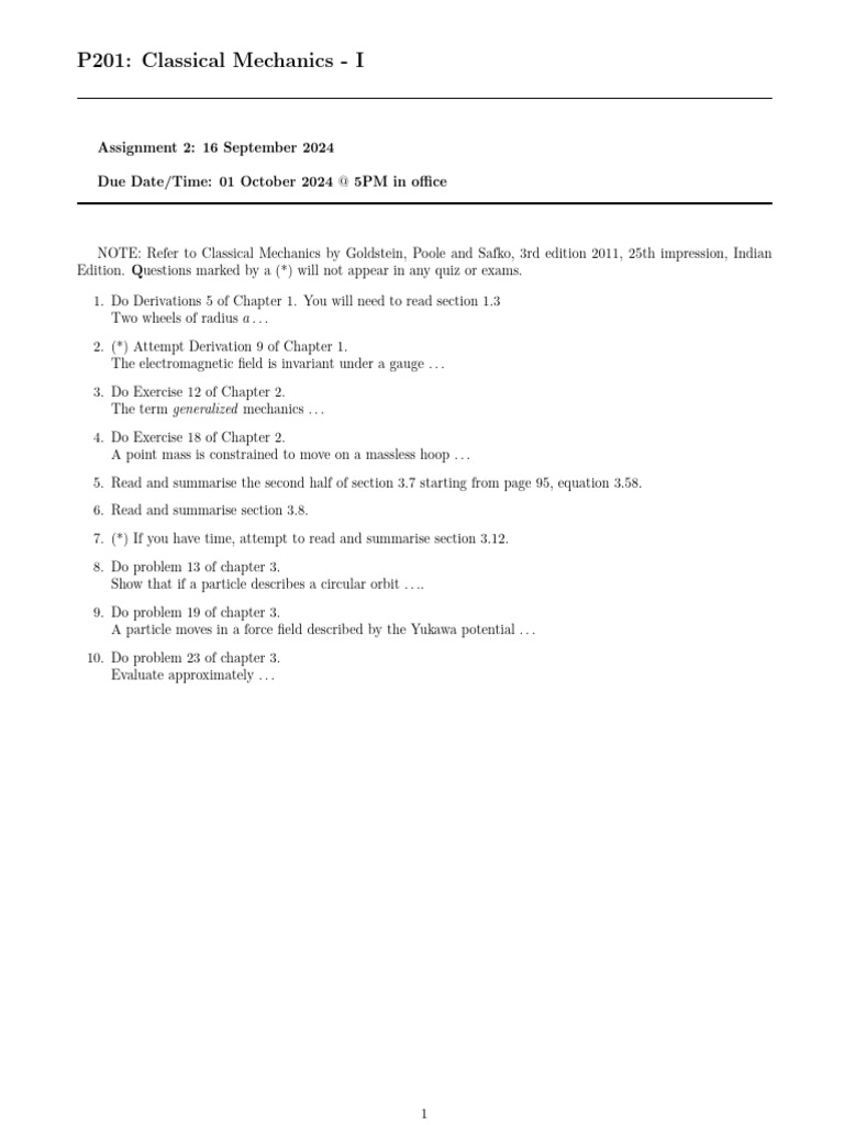 Classical Mechanics Assignment | PDF | Science & Mathematics