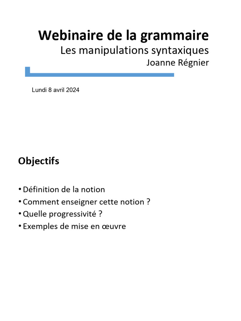 Webinaire sur les manipulations syntaxiques | PDF | Phrase | Grammaire
