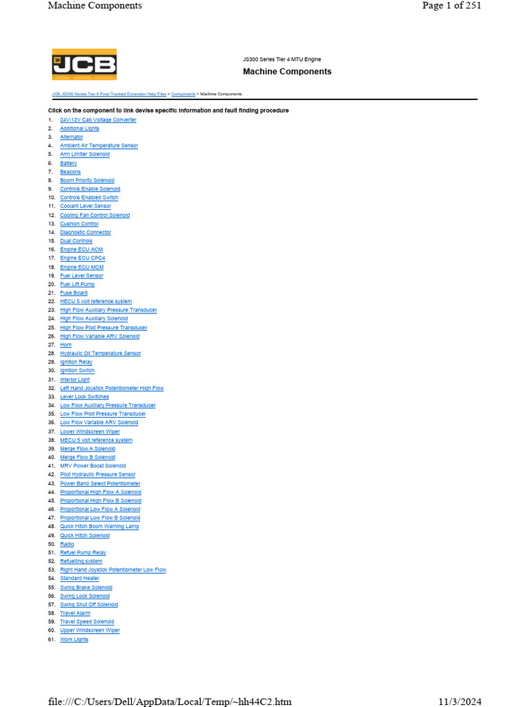 JCB JS300 Series Excavator Components Guide | PDF | Electrical ...
