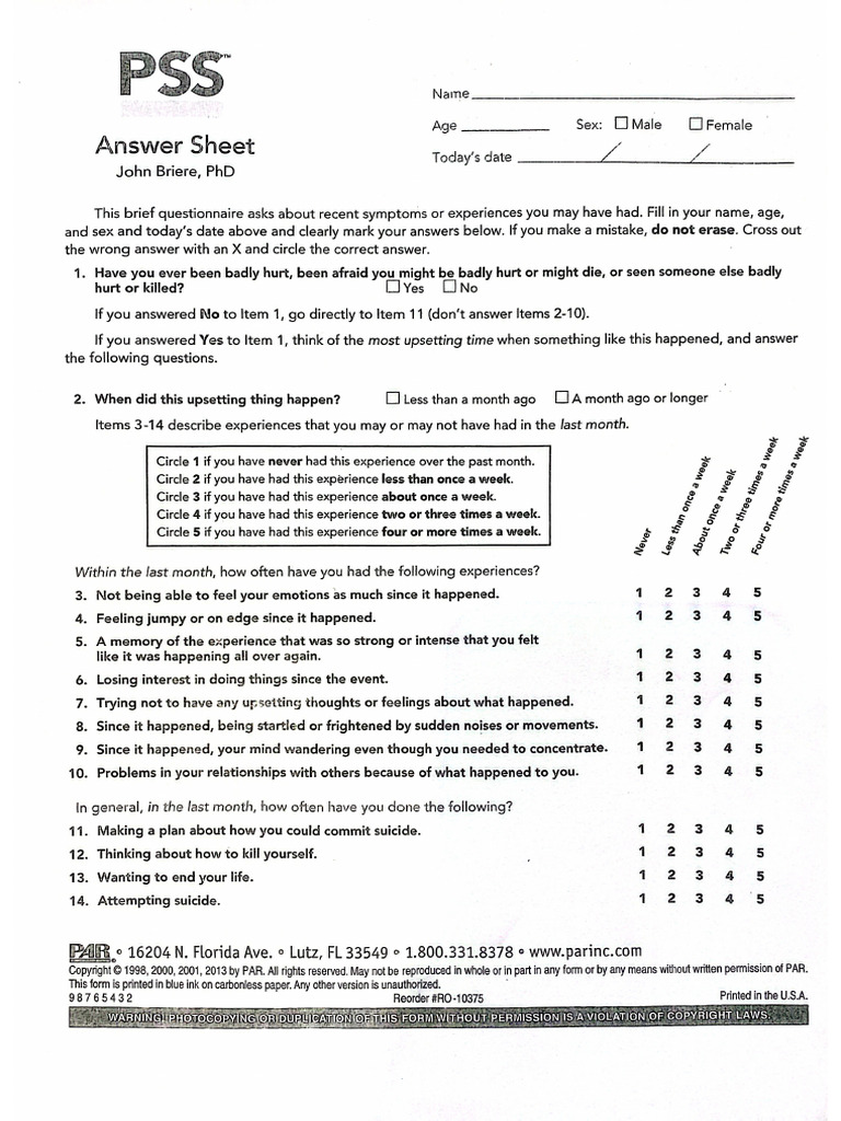PSS Scoring Sheet | PDF