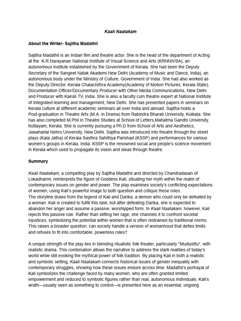 Kaali Naatakam: Empowering Women's Rage | PDF | Kali
