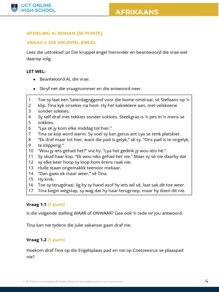 G11 - Afrikaans FAL - Term4 - Exam - Question Paper2 - Literature | PDF