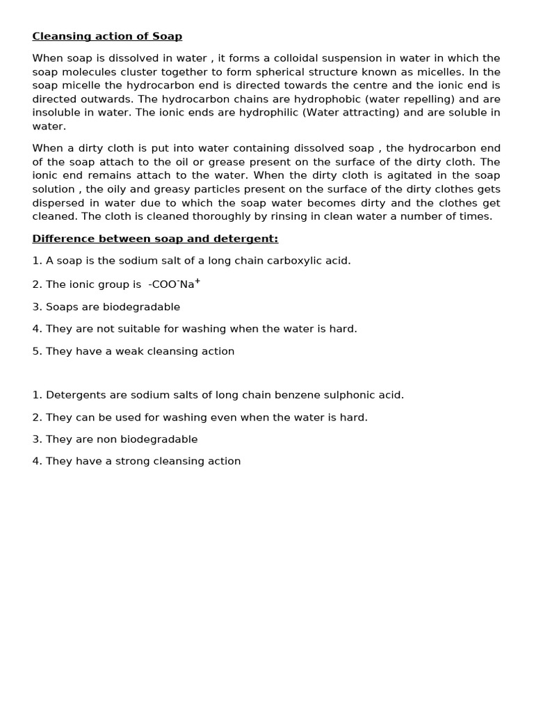 Cleansing Action of Soap | PDF