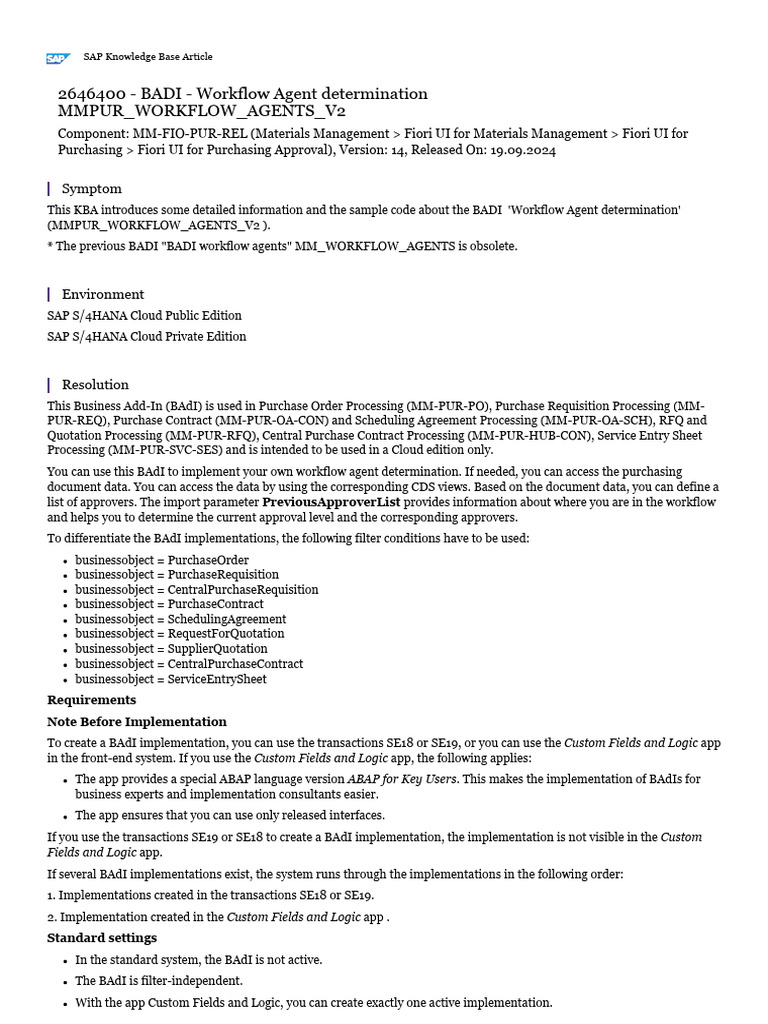 BADI for Workflow Agent Determination | PDF | Software Engineering ...