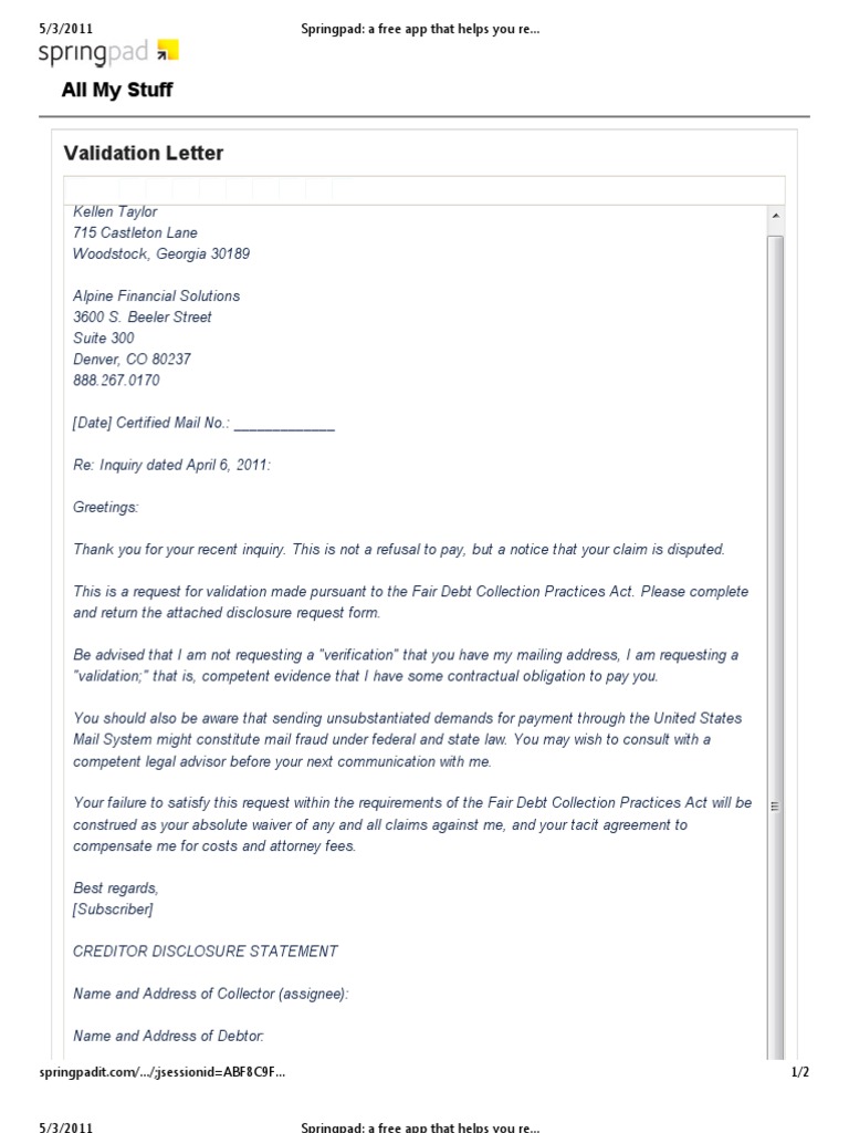 Debt Validation Letter Template | PDF