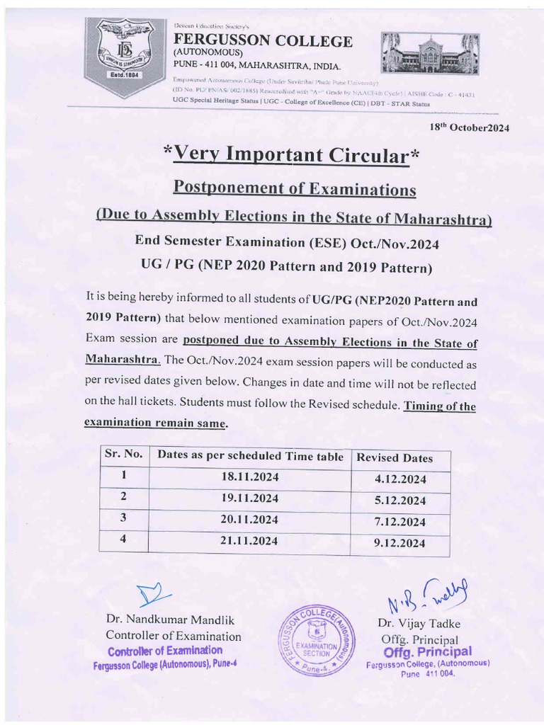 Exam Postponed Due To Assembly Election | PDF