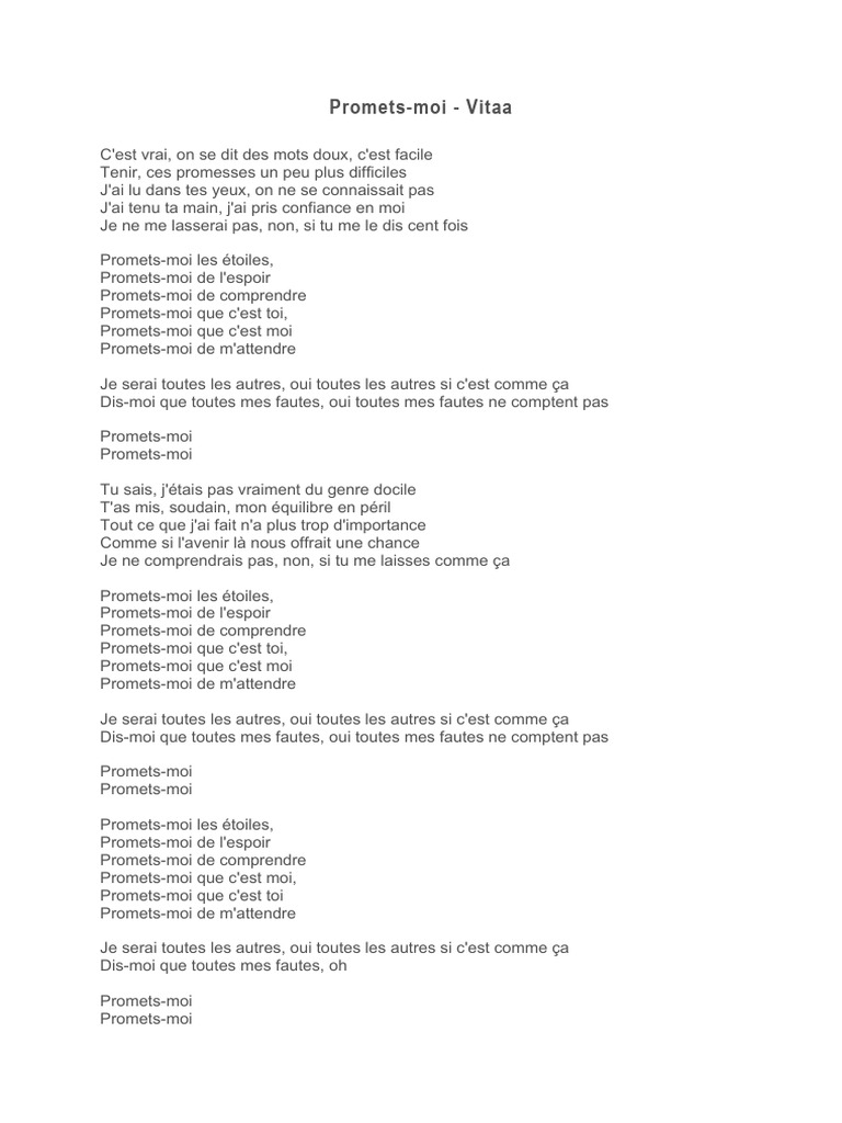 Paroles de "Promets-moi" - Vitaa | PDF