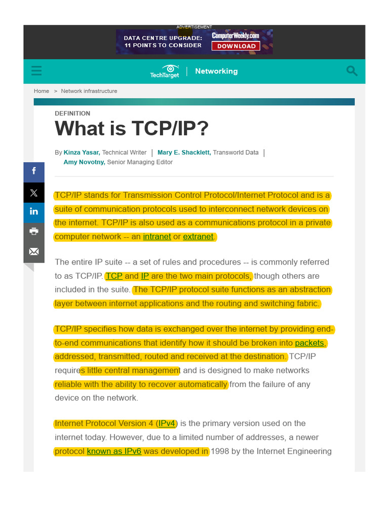 What Is TCP-IP and How Does It Work TechTarget | PDF | Internet ...