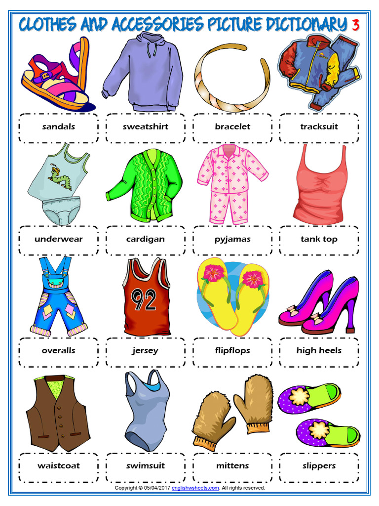 Clothes and Accessories Vocabulary Esl Picture Dictionary Worksheets ...