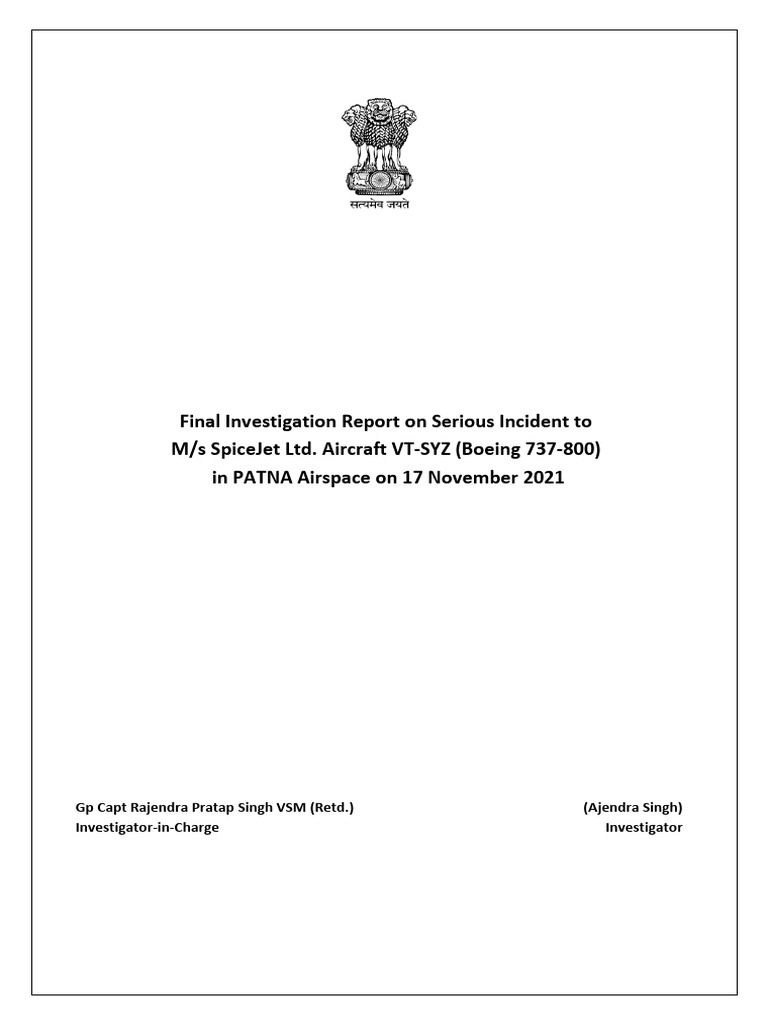 SpiceJet VT-SYZ Incident Report | PDF | Aircraft | Aviation