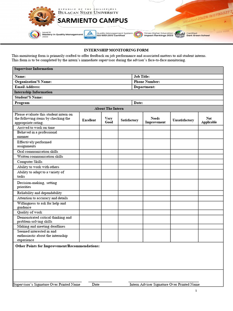Internship Monitoring Form 2 | PDF | Cognition